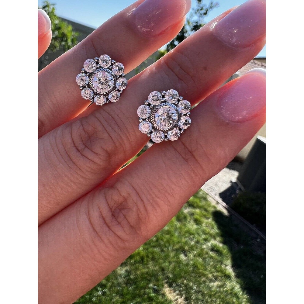 Judith Ripka 925 Sterling Silver CZ Flower Stud Earrings